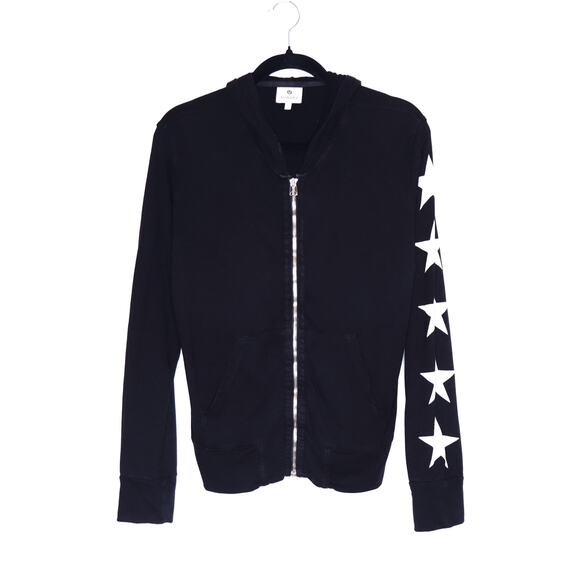 SUNDRY Star Zip Up Hooded Jacket Black Long Sleeve Sweatshirt  Women's 1/S - Picture 1 of 15